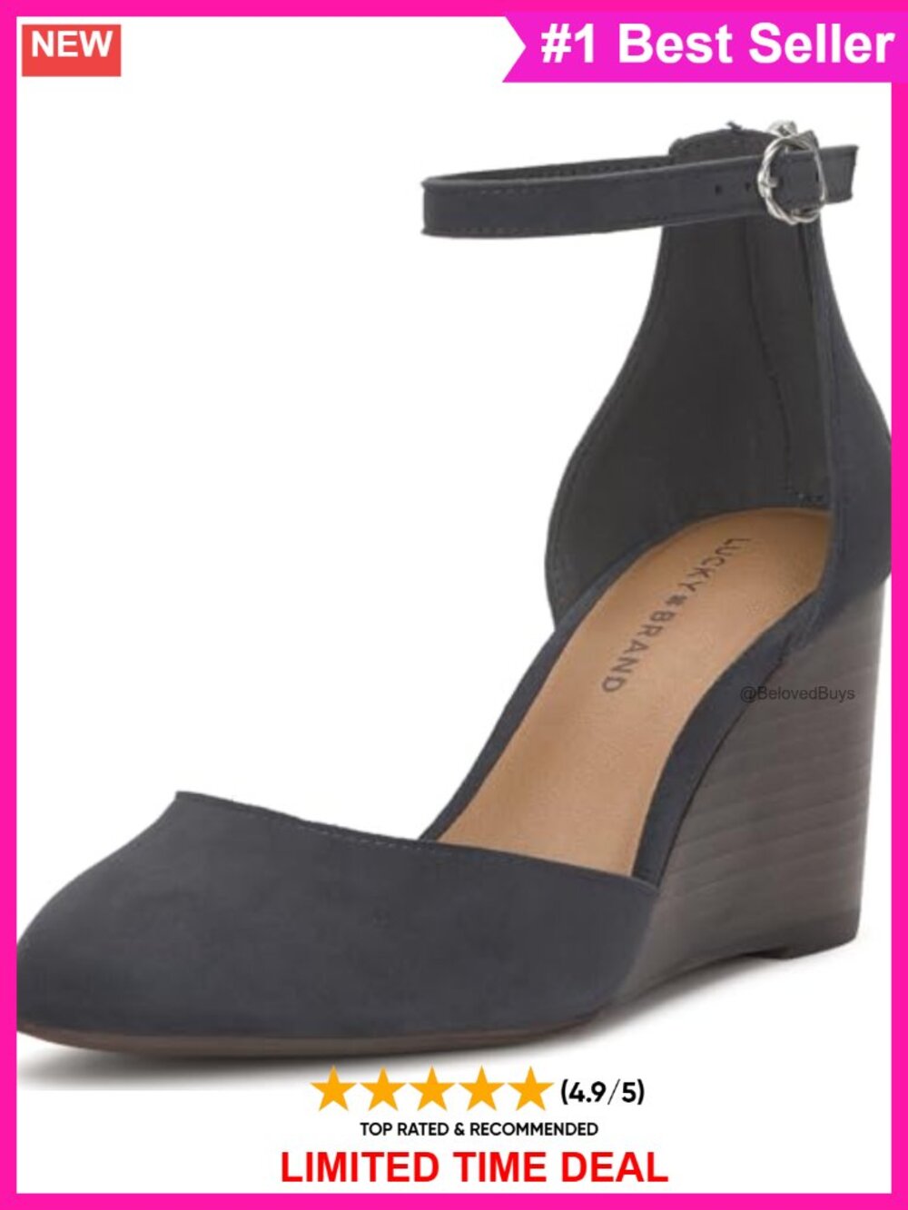 Suede Wedge Sandals Ankle Strap Almond Toe Buckle Casual